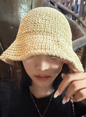 韩版休闲透气草帽渔夫帽女夏手工编织防晒沙滩遮阳帽显脸小百搭