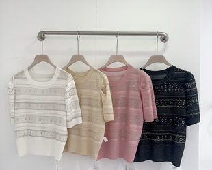 外套裙套装 女上衣天丝烫钻甜美学院风开衫 6808 针织衫 2025圆领短袖