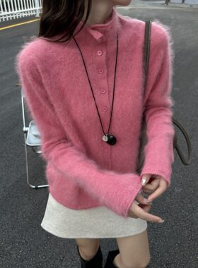 2026秋季新款韩版宽松显瘦立领纯色针织衫女毛衣上衣打底衫中长款