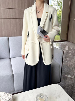 8315新款高端羊毛西装短款双面羊毛大衣正肩休闲气质毛呢外套羽毛