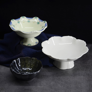 新中日式创意陶瓷餐具高台盛器高脚皿水果盘前菜甜品盘复古多用碟