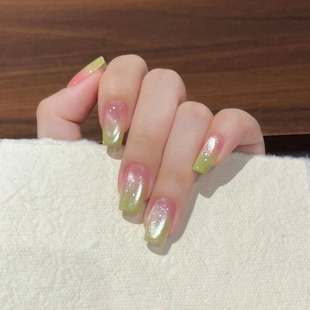 【水灵灵芭乐】双色渐变猫眼显嫩显白夏日清爽美甲成品手工穿戴甲