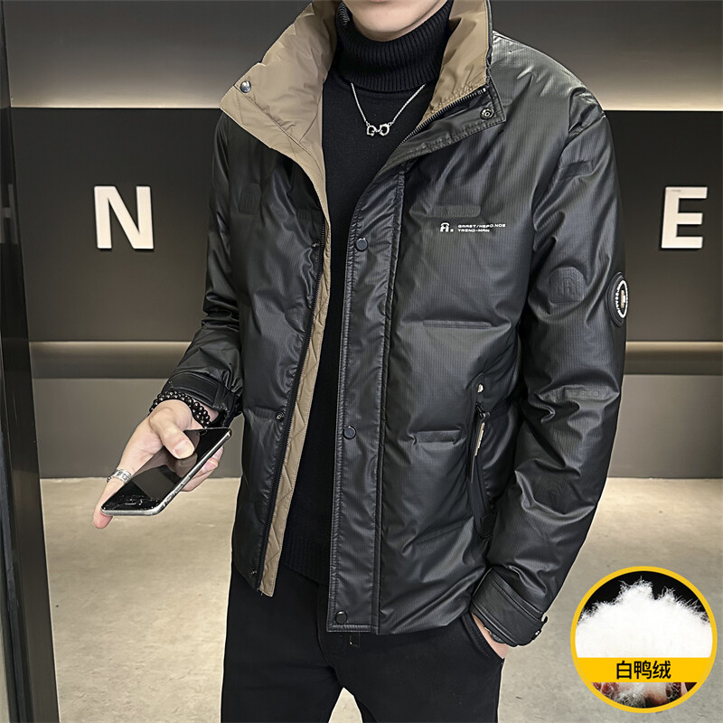 冬季男士短款羽绒服加厚拼色保暖外套立领韩版休闲防寒上衣新款