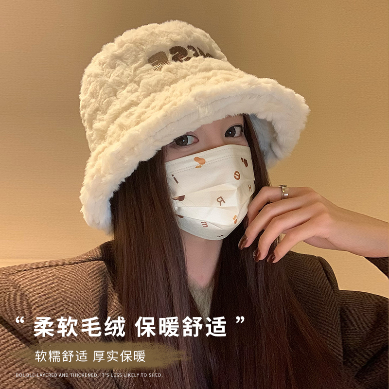 秋冬季渔夫帽女加厚保暖毛绒2025新款帽子时尚百搭大头围水桶盆帽