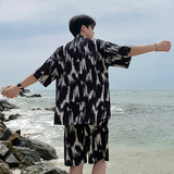 A093-TZ530-P58控78冰丝印花短袖衬衫套装白色，男装T恤，电商A093