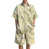 A093-TZ521-P58控78冰丝印花短袖衬衫套装浅蓝色，男装T恤，电商A093