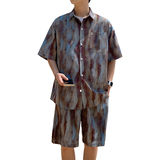 短袖印花冰丝衬衫套装A093-TZ530-P58控78蓝紫色，男装T恤，电商A093