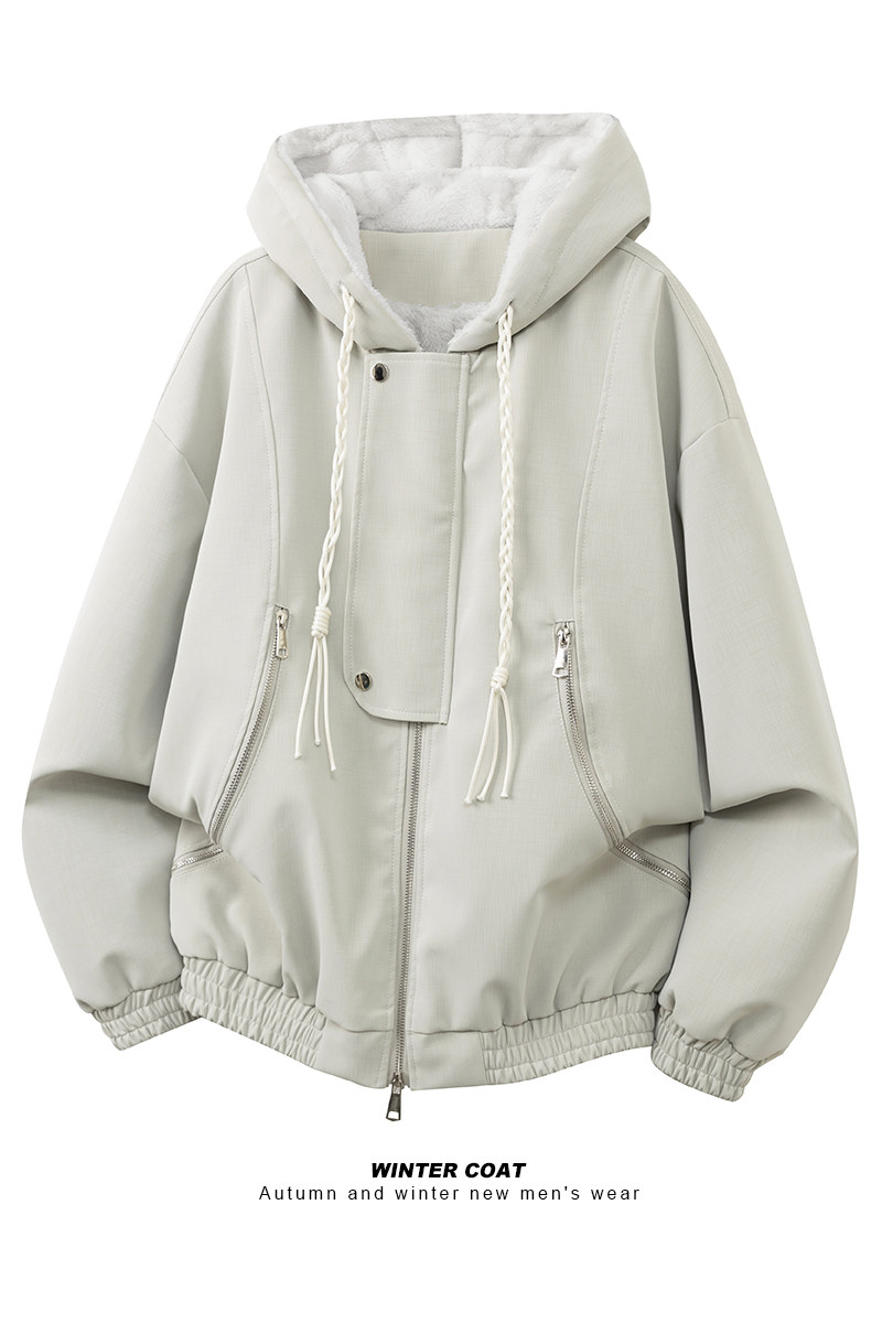 冬季加绒加厚皮夹克连帽座山雕棉衣A093-M960-特P100米白,男装夹克,电商A093