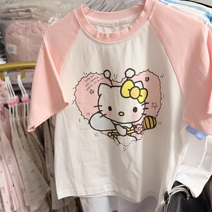 纯棉卡通女童kt猫上衣短袖ZDT