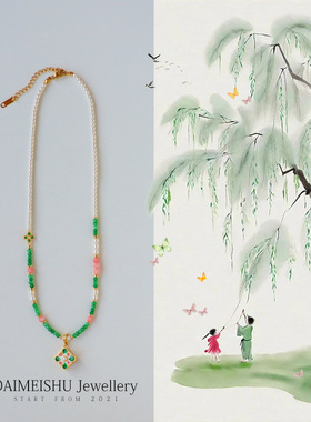 花朵项链天然石锁骨链女式铜