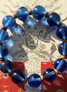 清代官造宫廷御用古法老琉璃 浅蓝色 14mm朝珠文玩手串 包浆油润