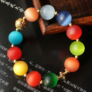 清代官造宫廷古法老琉璃猫眼多宝男女款手串原创设计3D硬金生财