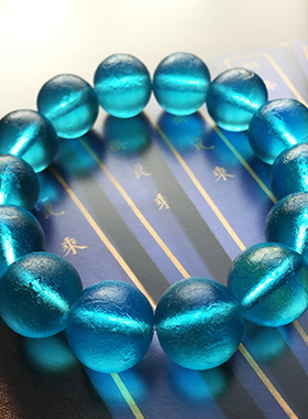 清代官造宫廷御用古法老琉璃手串湖蓝色情侣手链朝珠文玩珠串现货