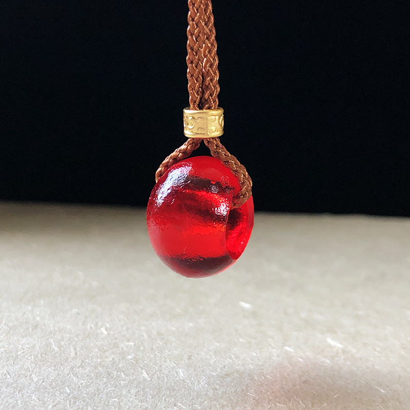 清代官造宫廷御用古法老琉璃算盘珠13+mm八旗红文玩diy配饰大孔道