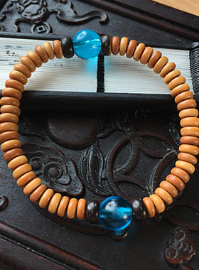 清代官造宫廷御用古法老琉璃 湖蓝色女士精致橄榄片手串 原创设计