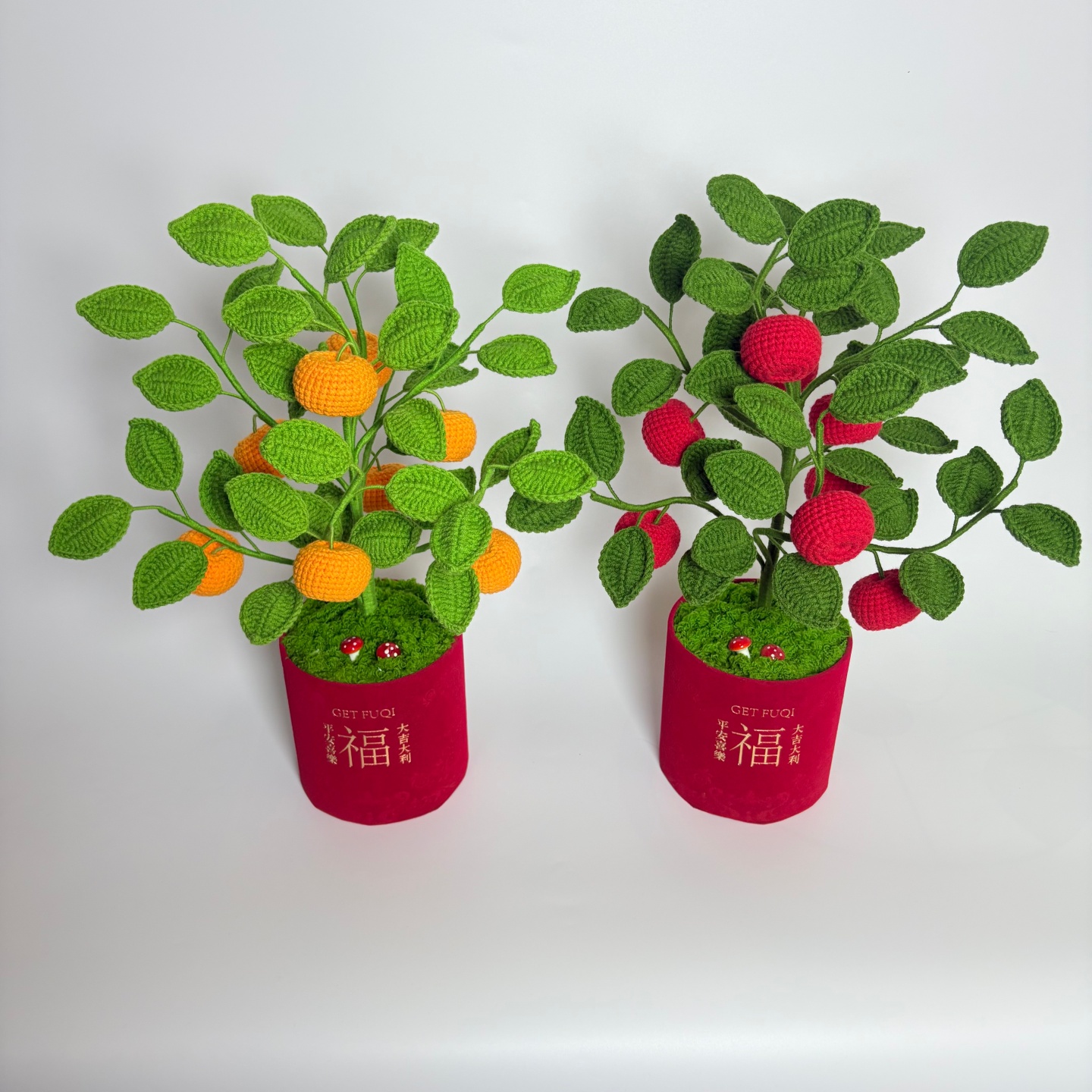 手工毛线编织橘子盆栽新年礼物