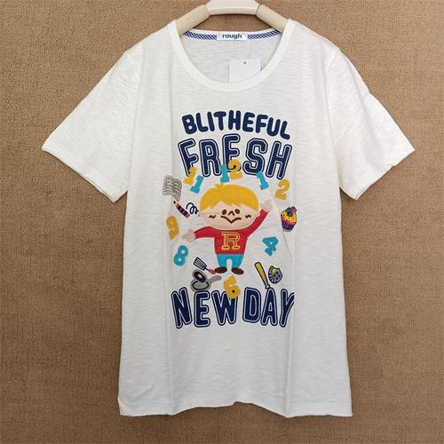 绣花时间男孩短袖T恤2024年rough新款女设计感夏季薄款纯棉学生白