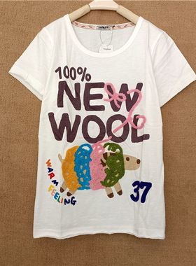 白色t恤女短袖rough绣花绵羊纯棉2024年春季新款半袖夏打底衫上衣