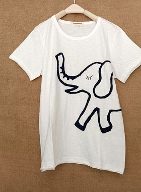 2024rough绣花象韩版打底衫t恤女短袖白色上衣百搭半袖圆领ins 潮