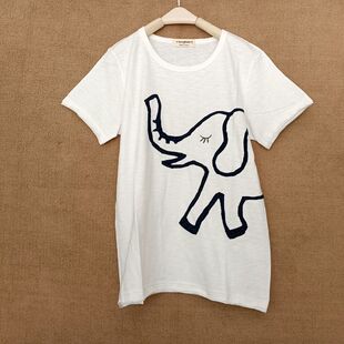 2024rough绣花象韩版打底衫t恤女短袖白色上衣百搭半袖圆领ins 潮