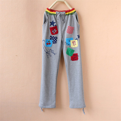 rough日系彩虹贴布绣花休闲裤