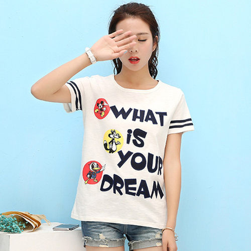 字母潮短袖t恤女夏季韩版宽松卡通印花学生上衣女装夏装rough体恤