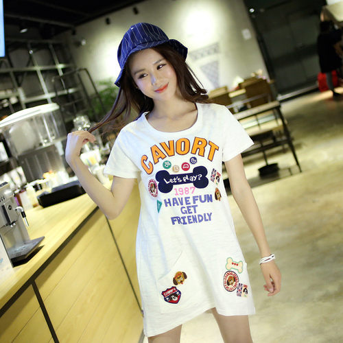 短袖日系常规绣花纯棉女装中长款