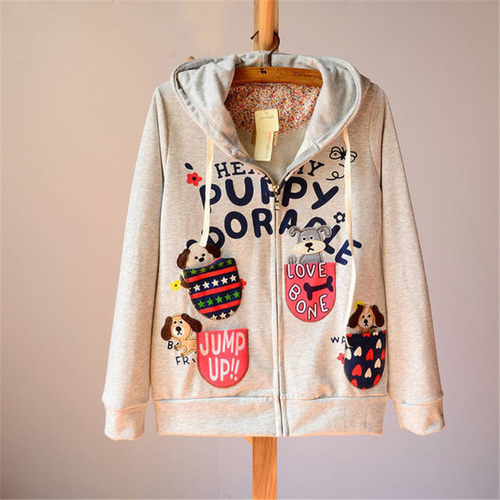 绣花春秋外套女棉混纺拉链衫开衫