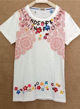 短袖T恤2024年新款女设计感小众夏季rough学生白色绣花绣花印马甲