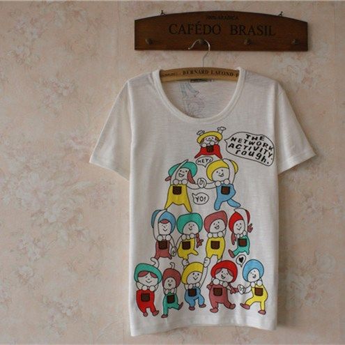 2024夏装rough童趣t恤女短袖纯棉圆领刺绣宽松韩版学生百搭上衣服