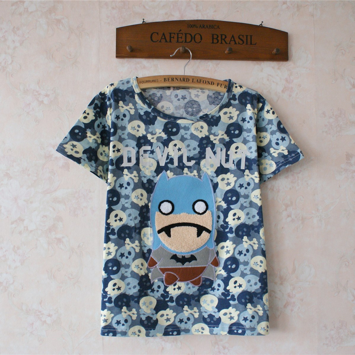 欧洲站rough夏宽松显瘦女装打底衫短袖毛巾绣T恤上衣 迷彩蝙蝠