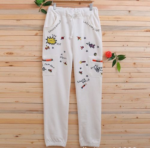 休闲裤rough白色收口修身束脚潮