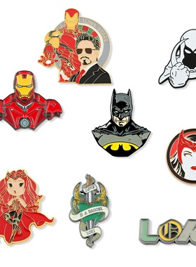 漫威周边 绯红女巫钢铁侠金属胸针 月光骑士蝙蝠侠夜光徽章领针