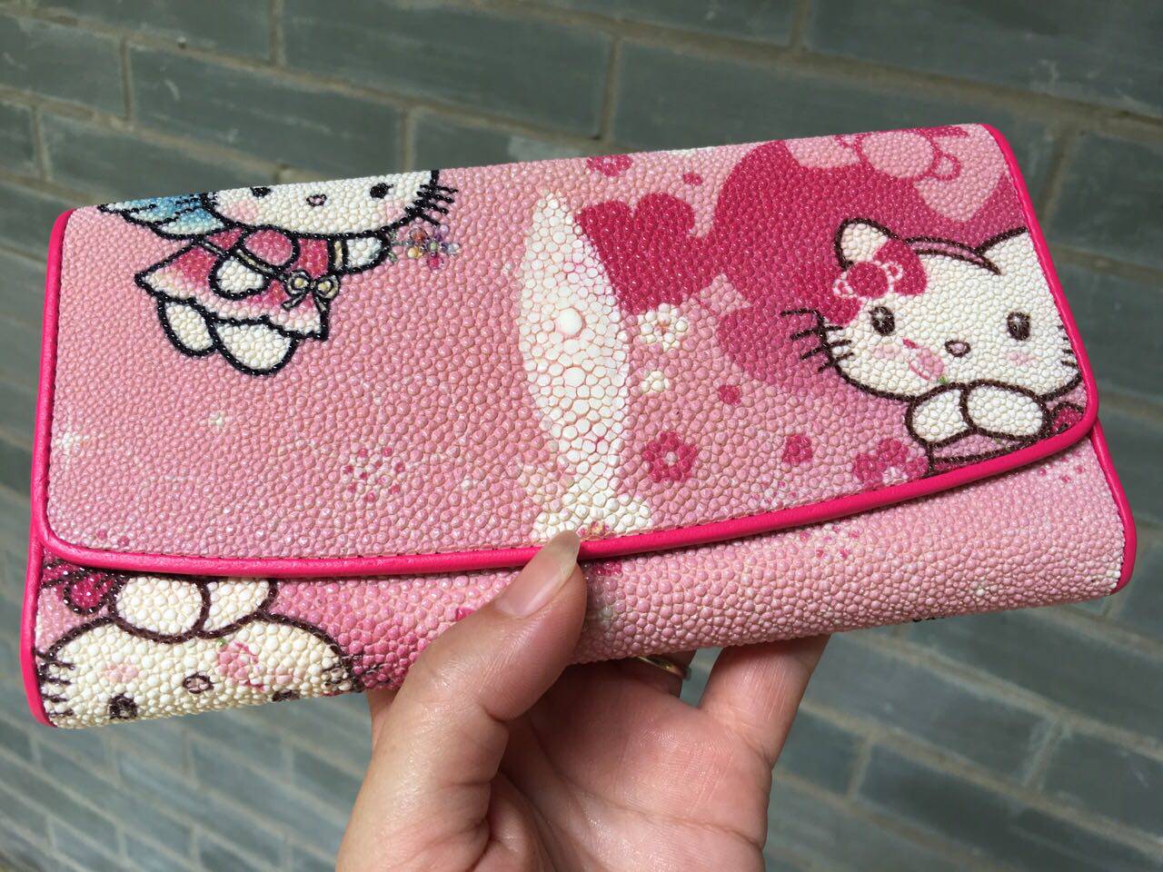 真正珍珠鱼皮钱包 魔鬼鱼皮三折多功能钱夹 女士长款多卡位票夹