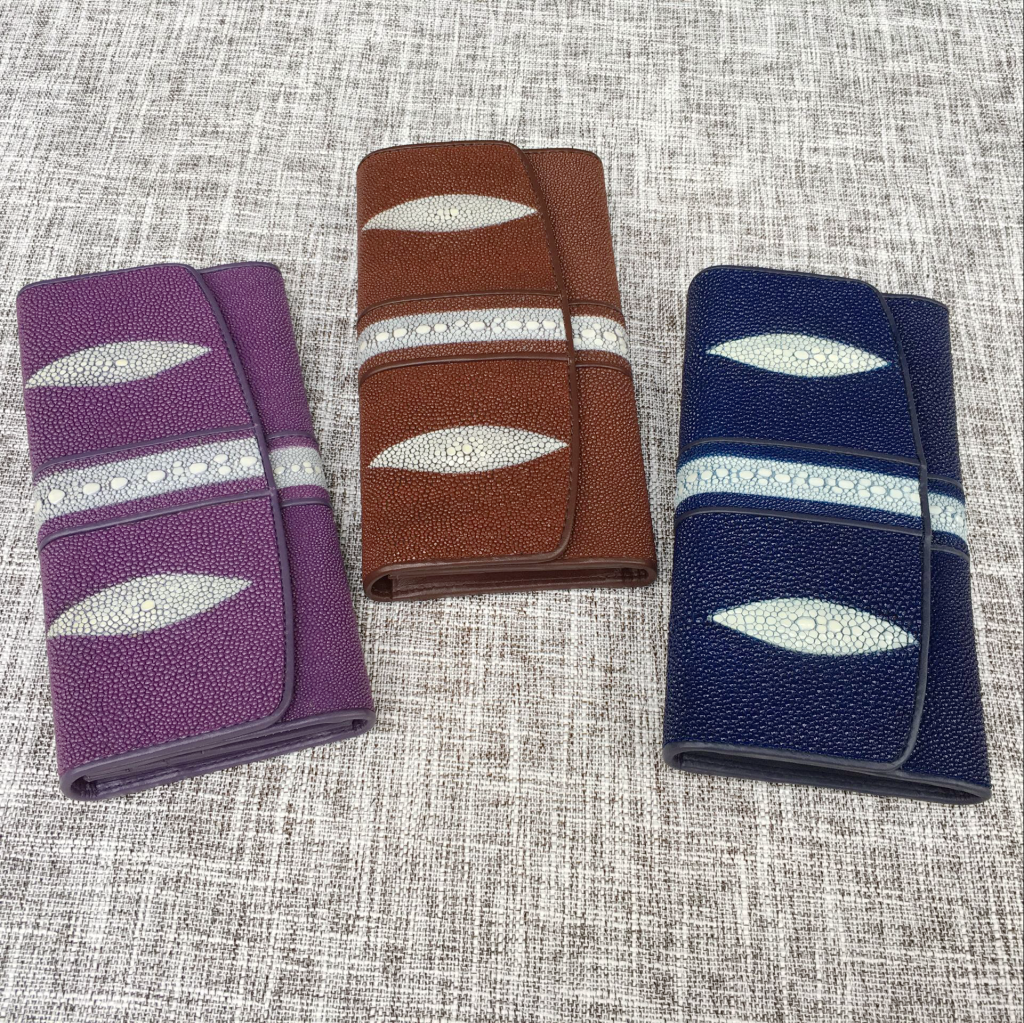 正品公珍珠鱼皮钱包 男女通用三折大钞夹 连珠珍珠鱼皮钱包真皮夹