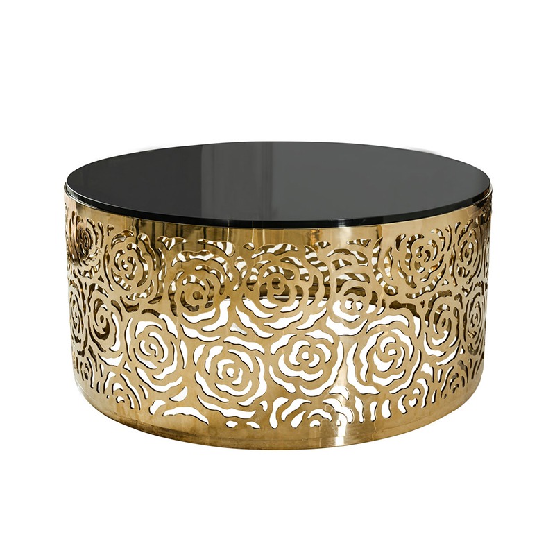 美式轻奢caracole signature客厅镂空咖啡桌圆形沙发玻璃茶几边几