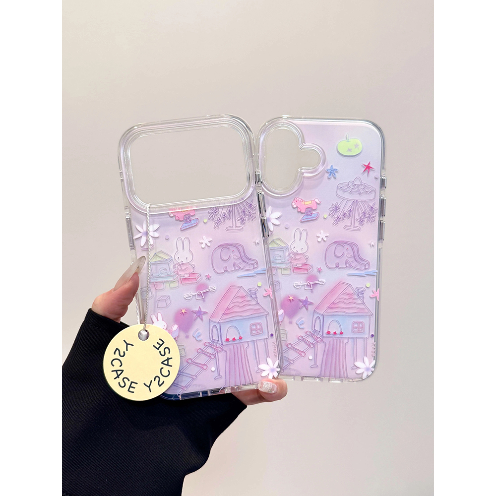 卡通涂鸦可爱兔子奇思妙想适用苹果17promax手机壳15iphone16pro保护套13/14带手链双层IMD气囊防摔新款个性