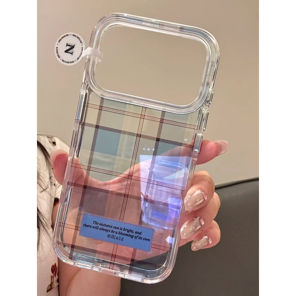 韩系简约透色格纹方块适用苹果17promax手机壳15iphone16pro保护套13/14双层IMD高级感ins风防摔新款个性小众