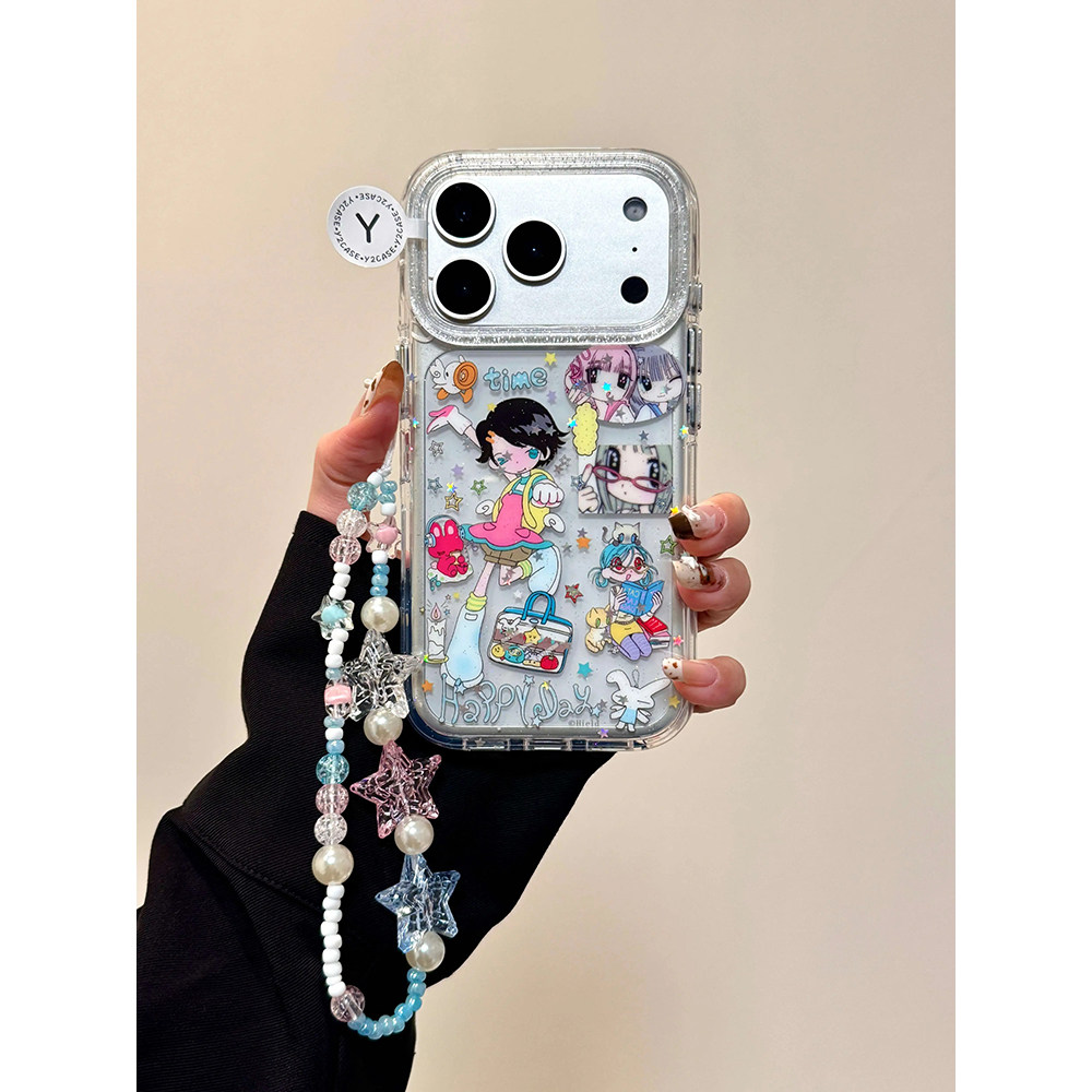 卡通小众个性千禧年插画辣妹透明适用苹果17promax手机壳15iphone16pro保护套13/14双层IMD高级感气囊防摔ins