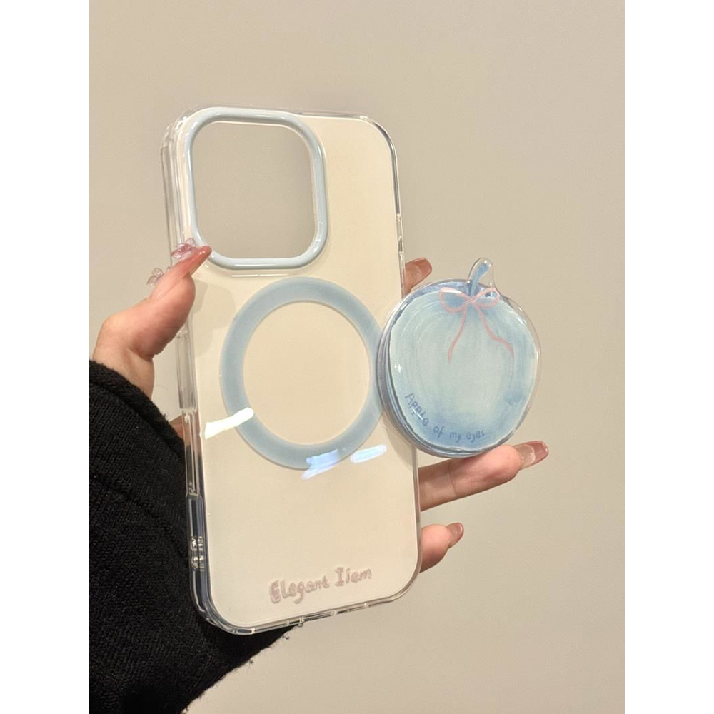 韩系ins风蝴蝶结蓝苹果磁吸支架适用苹果16promax手机壳15iphone14保护套13双层imd高级感简约小众创意防摔