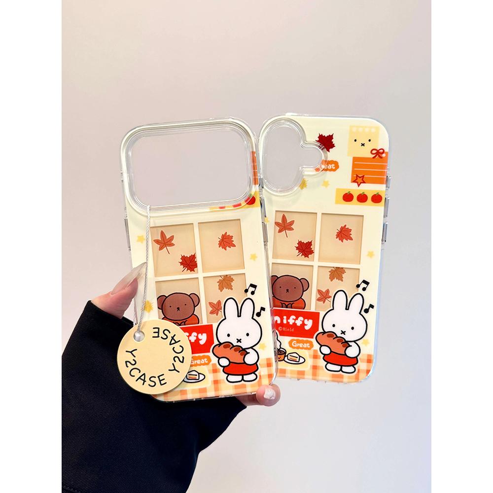 可爱卡通秋意枫叶兔子窗户适用苹果17promax手机壳15iphone16pro保护套13/14双层IMD高级感防摔新款带手链ins