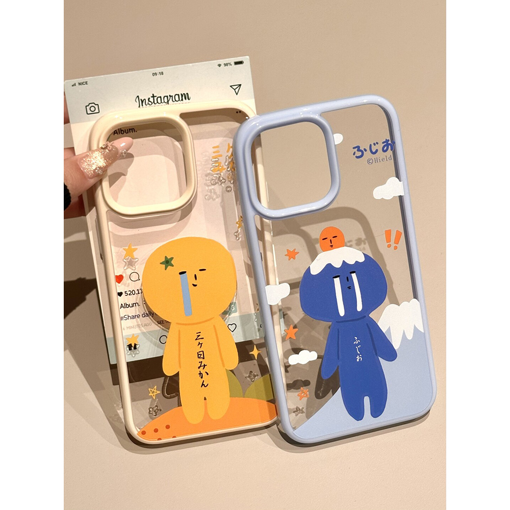 卡通可爱yukio橘子富士山适用苹果16promax手机壳15iphone14保护套13太空壳透明搞怪小众创意新款简约个性
