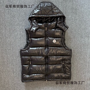 跨境外贸蒙MK连帽玛雅棉服马甲男女同款坎肩亮面加厚短外套