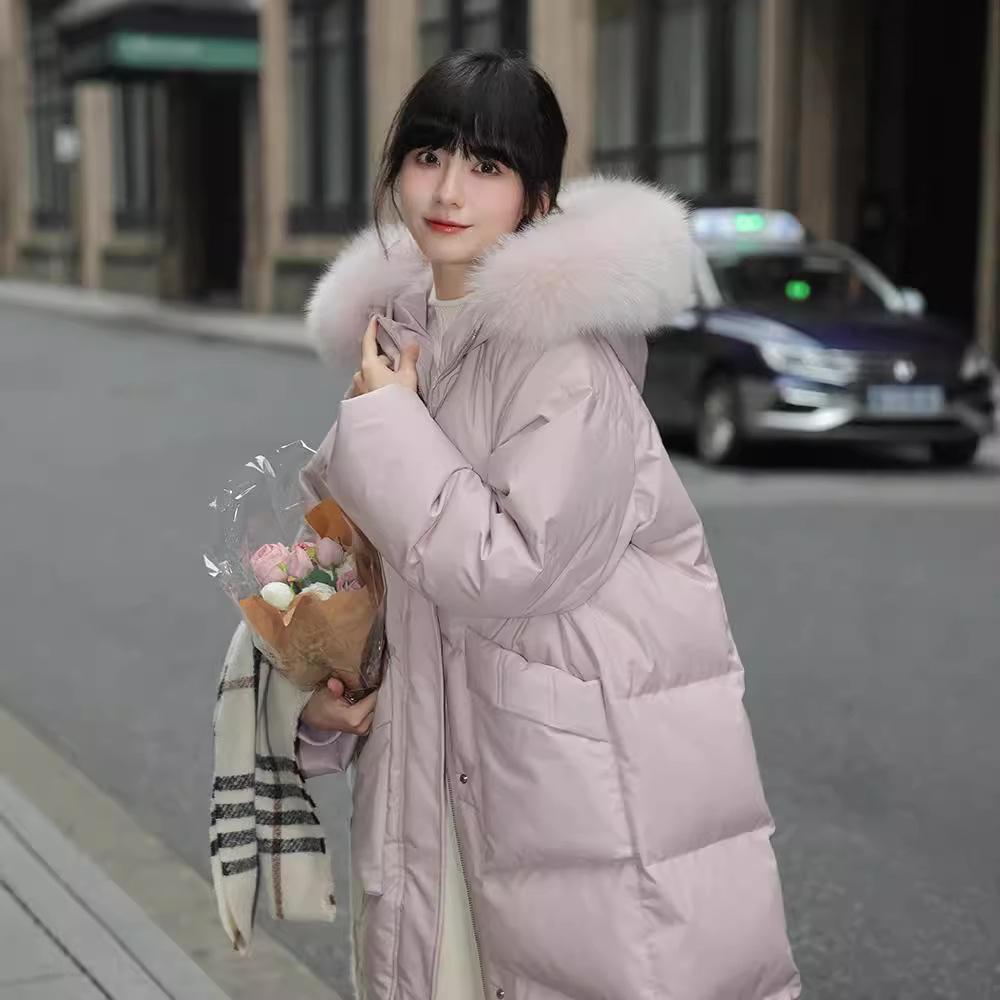 90白鸭绒羽绒服女中长款学生外套