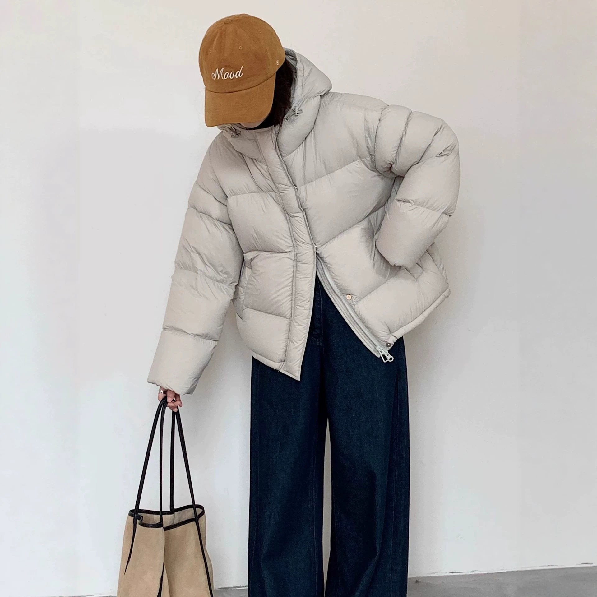 女短款加厚保暖连帽小个子羽绒服