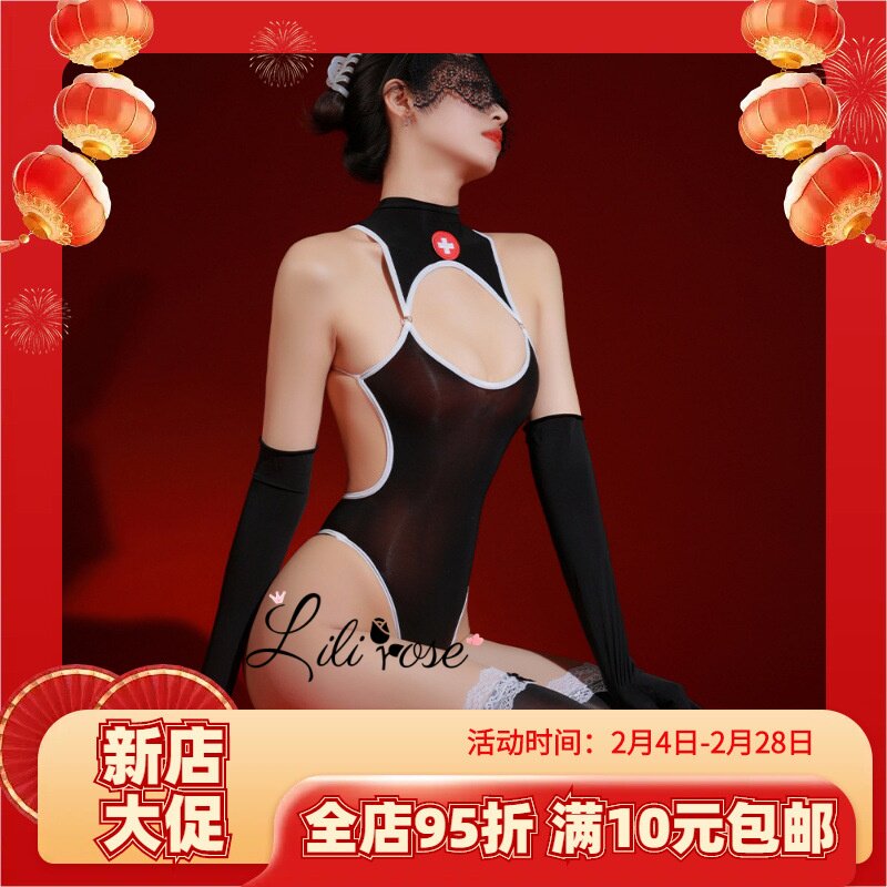 油亮丝滑连体长筒袜护士服套装