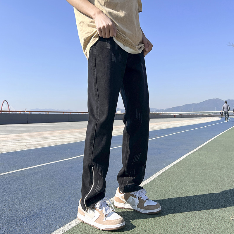 春季美式vibe高街牛仔裤男潮牌修身显瘦直筒工装拉链长裤7150-P45图片