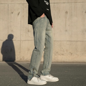 牛仔裤男款春季美式vibe高街潮牌修身直筒工装拉链长裤子7150-P45图片