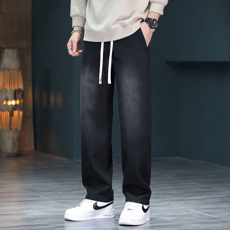 秋季美式复古抽绳牛仔裤男款高街宽松直筒阔腿休闲裤子6110-P50，男装牛仔裤，电商A318