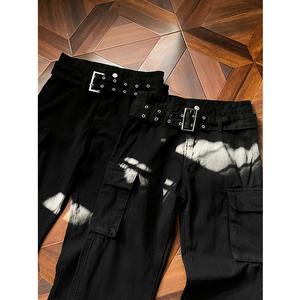 美式高街微喇工装裤男柳钉弯刀裤子修身直筒牛仔裤7131-P45图片